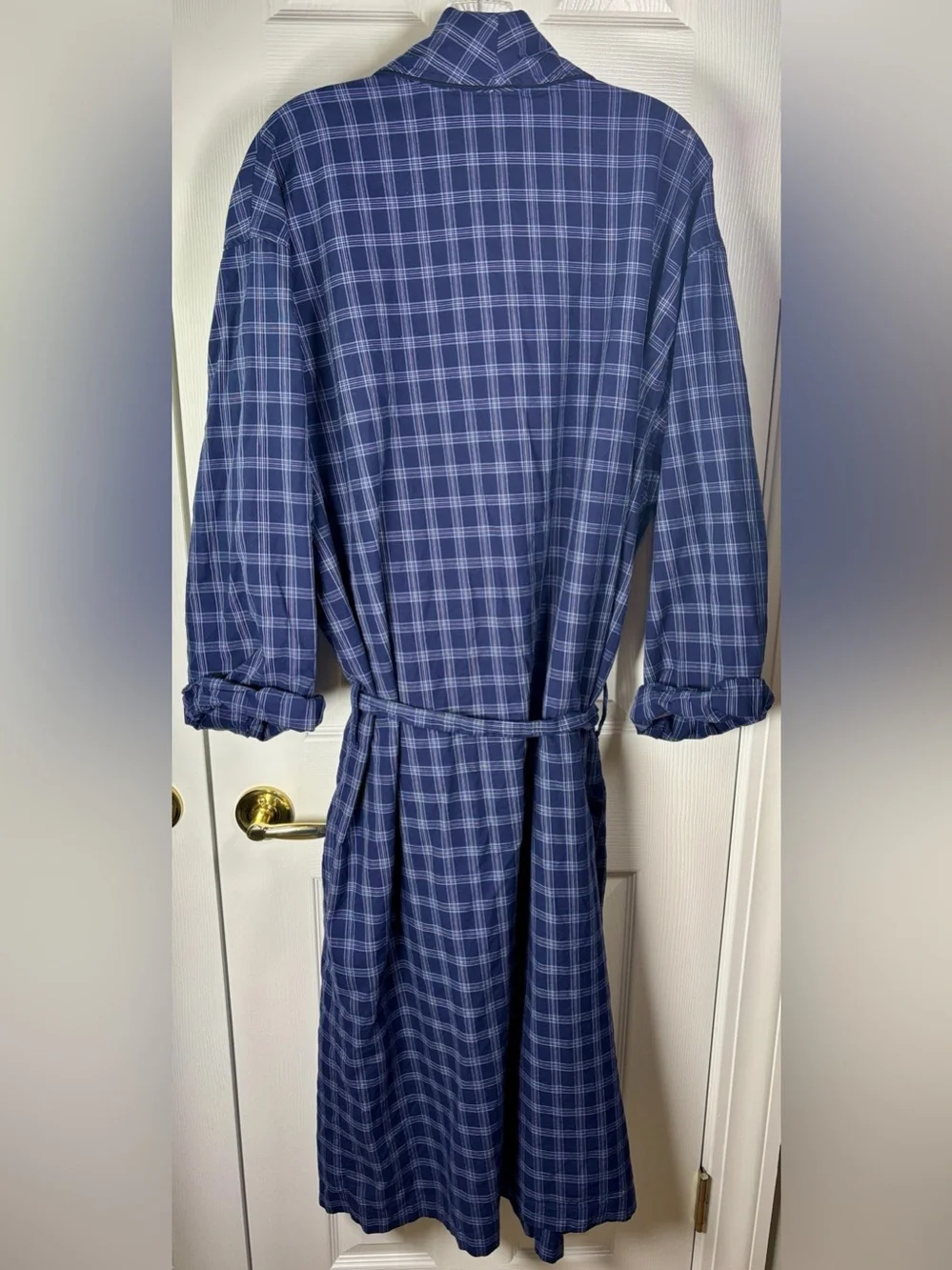 Polo Ralph Lauren Blue Plaid Cotton Robe Sleepwear w/ belt Large XL
